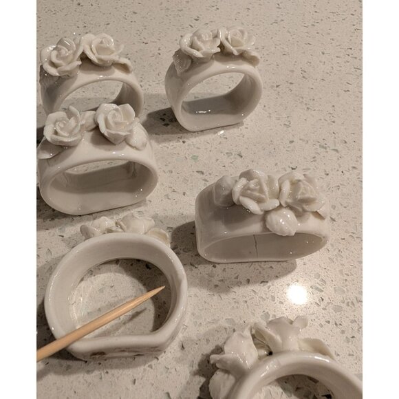 Set of 8 Genuine Bone China 3D Rose Napkin Rings The Beachcombers Holiday party - Picture 6 of 16